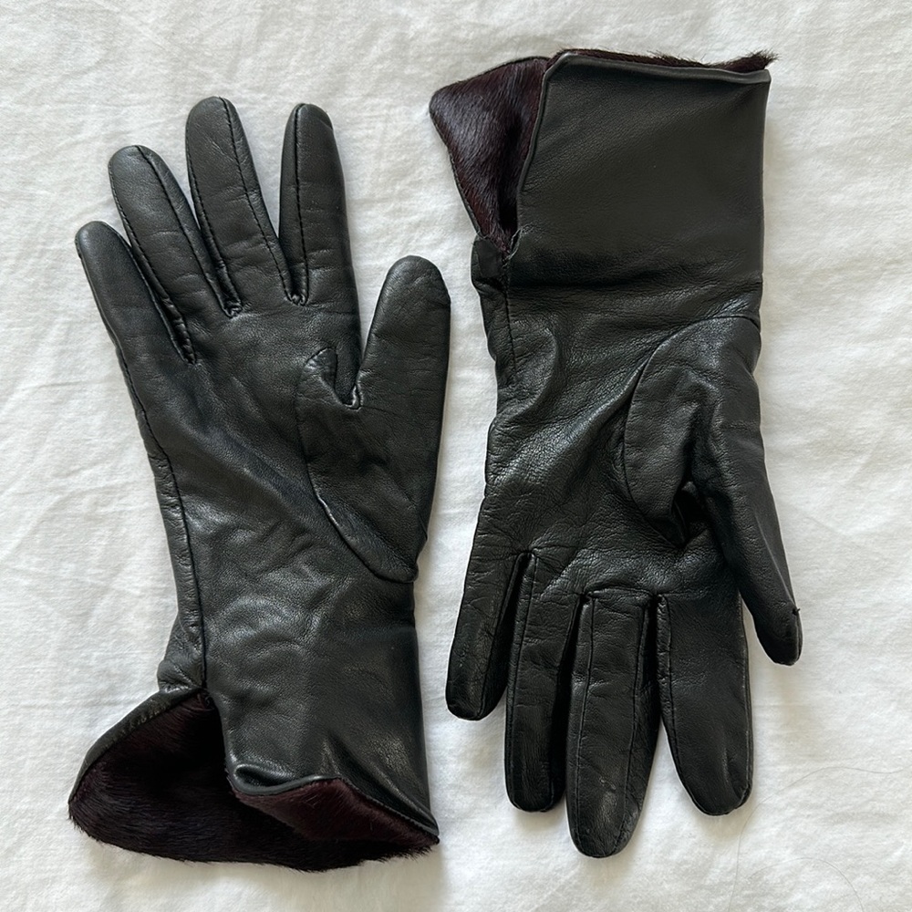 All Saints Leather gloves with Marino wool liner black gloves with maroon accent